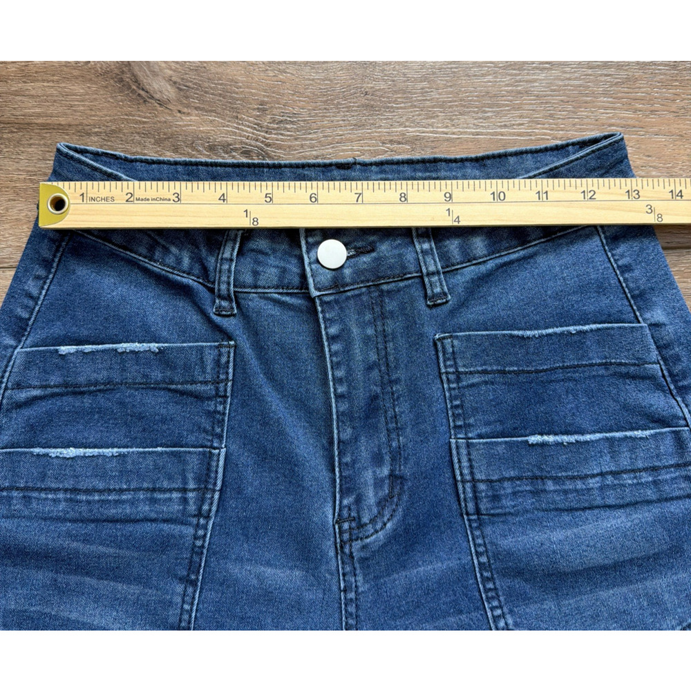 Women's Dark Blue Wide-Leg Jeans HIgh Waist Y2K Denim Streetwear Baggy Size Med - Picture 5 of 11